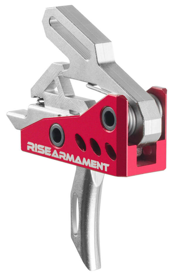 Rise Armament RA535APT RA-535 High Performance Single-Stage Straight Trigger with 3.50 lbs Draw Weight & Silver/Red Hardcoat Anodized Finish for AR-Platform