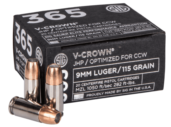 Sig Sauer E9MMA136520 Elite V-Crown 9mm Luger 115 gr Jacketed Hollow Point (JHP) 20rd Box
