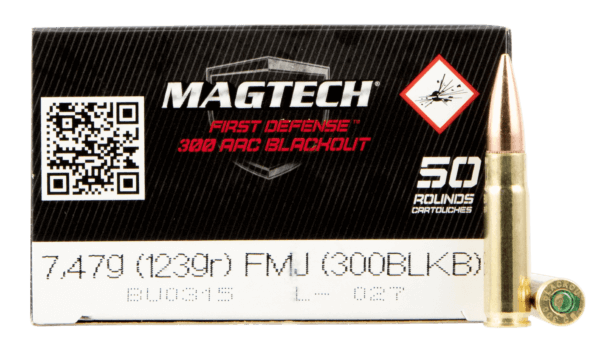 Magtech 300BLKB First Defense Tactical 300 BO 123 gr Full Metal Jacket (FMJ) 50rd Box
