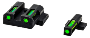HiViz MPSN321 LiteWave H3 Tritium/LitePipe S&W M&P Shield Sight Set  Black | Green Tritium with White Outline Front Sight Green Fiber Optic Rear Sight