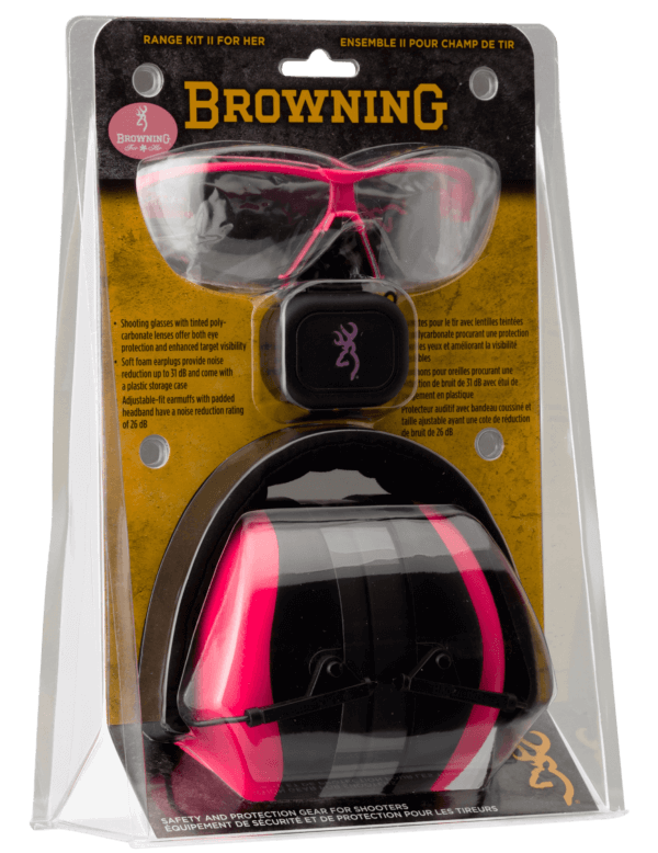 Browning 126373 Range Kit Earmuff/Plugs/Glasses 27/31 dB Pink