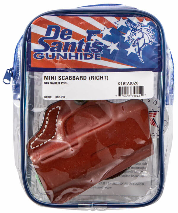 DeSantis Gunhide 019TA8JZ0 Mini Scabbard OWB Tan Leather Belt Slide Fits Sig P365 Right Hand