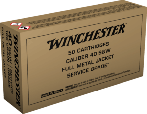Winchester Ammo SG40W Service Grade 40 S&W 165 gr Full Metal Jacket Flat Nose (FMJFN) 50rd Box