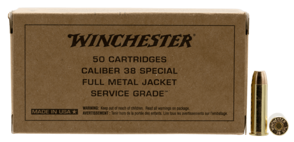 Winchester Ammo SG38W Service Grade 38 Special 130 gr Full Metal Jacket Flat Nose (FMJFN) 50rd Box