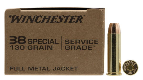 Winchester Ammo SG38W Service Grade 38 Special 130 gr Full Metal Jacket Flat Nose (FMJFN) 50rd Box