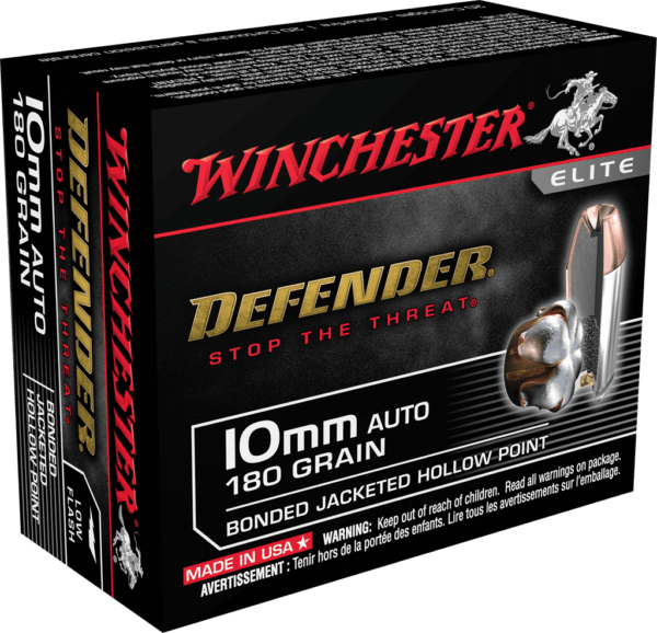 Winchester Ammo S10MMPDB Defender Elite 10mm Auto 180 gr Bonded Jacket Hollow Point 20rd Box