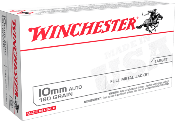 Winchester Ammo USA10MM USA Target 10mm Auto 180 gr Full Metal Jacket Flat Nose (FMJFN) 20rd Box