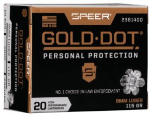 Speer Ammo 23611GD Gold Dot Personal Protection 9mm Luger +P 124 gr Hollow Point (HP) 20rd Box