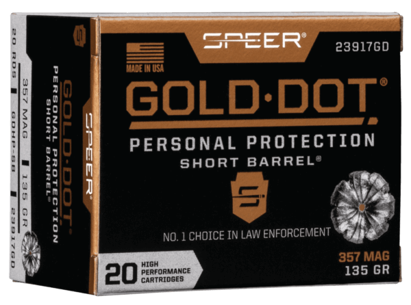 Speer 23917GD Gold Dot Personal Protection Short Barrel 357 Mag 135 gr 990 fps Hollow Point (HP) 20rd Box