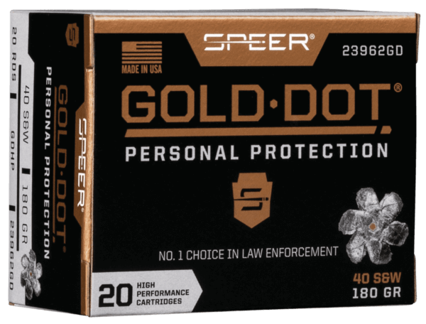 Speer Ammo 23962GD Gold Dot Personal Protection 40 S&W 180 gr Hollow Point (HP) 20rd Box