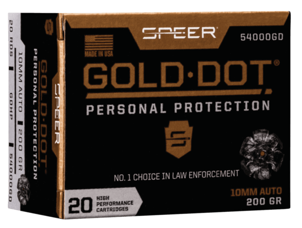 Speer 54000GD Gold Dot Personal Protection 10mm Auto 200 gr 1100 fps Hollow Point (HP) 20rd Box