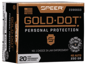 Speer Ammo 23966GD Gold Dot Personal Protection 45 ACP 230 gr Hollow Point (HP) 20rd Box