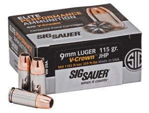 Sig Sauer E9MMA150 Elite Defense 9mm Luger 115 gr 1185 fps V-Crown Jacketed Hollow Point (VJHP) 50rd Box