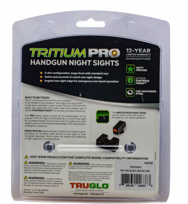 TruGlo TG231G2C Tritium Pro Black | Green Tritium Orange Outline Front Sight Green Tritium Rear Sight