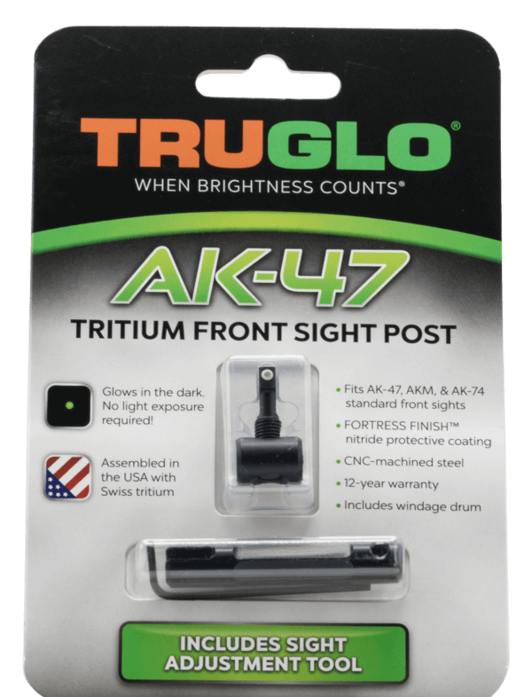 TruGlo TG231AK1 Tritium Rifle Front Sight Black-Green with White Outline for AK-47 AKM AK-74
