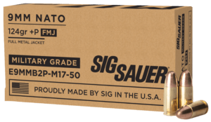 Sig Sauer E9MMB2PM1750 Military Grade 9mm NATO +P 124 gr Full Metal Jacket (FMJ) 50rd Box