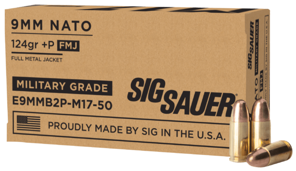 Sig Sauer E9MMB2PM1750 Military Grade M17 9mm Luger +P 124 gr Full Metal Jacket (FMJ) 50rd Box