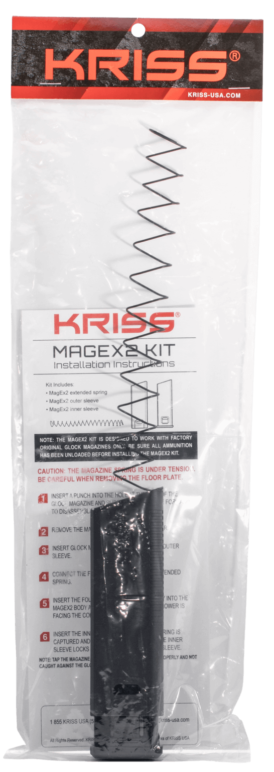Kriss USA KVAMX2K90BL00 Mag-Ex2 Extension Kit made of Polymer with Black Finish & Adds 23 Extra Rounds for 9mm Luger 17rd Glock 17 Gen3-5 Magazines (40rd Total)