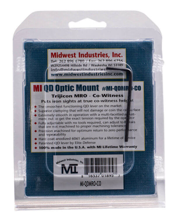 Midwest Industries MIQDMROCO Trijicon MRO Co-Witness Black Hardcoat Anodized Any w/Rail Quick Detach Picatinny Rail Aluminum