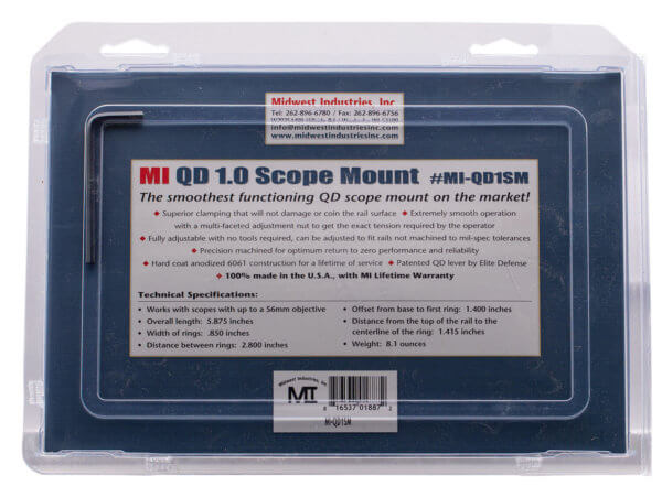 Midwest Industries MIQD1SM QD Offset Mount Black Hardcoat Anodized Any w/Rail Quick Detach 1″ Tube Standard/Offset Picatinny Rail Mount Aluminum