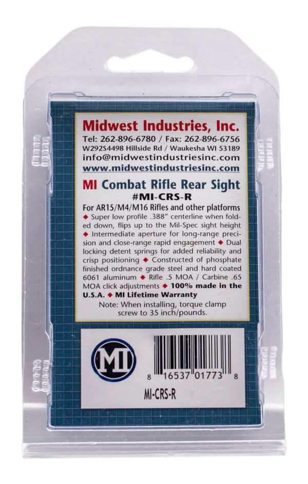 Midwest Industries MICRSR Combat Rifle Rear Flip Sight Black for AR-15 M16 M4