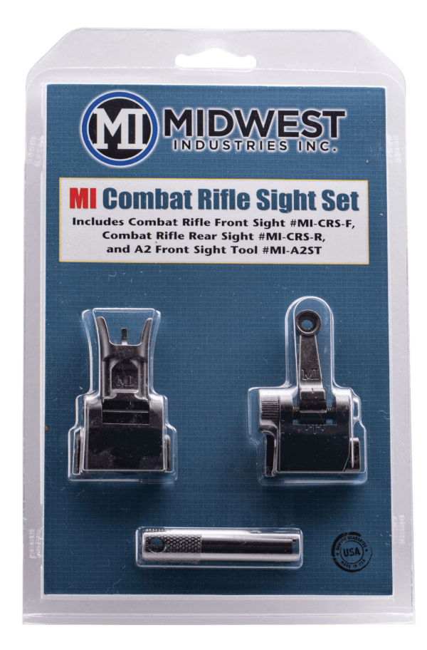 Midwest Industries MICRSSET Combat Rifle Sight Set  Black Flip Up Front & Rear for AR-15  M16  M4