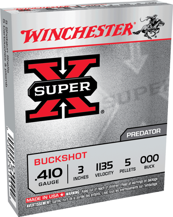 Winchester Ammo XB413 Super X 410 Gauge 3″ 5 Pellets 000 Buck Shot 5rd Box