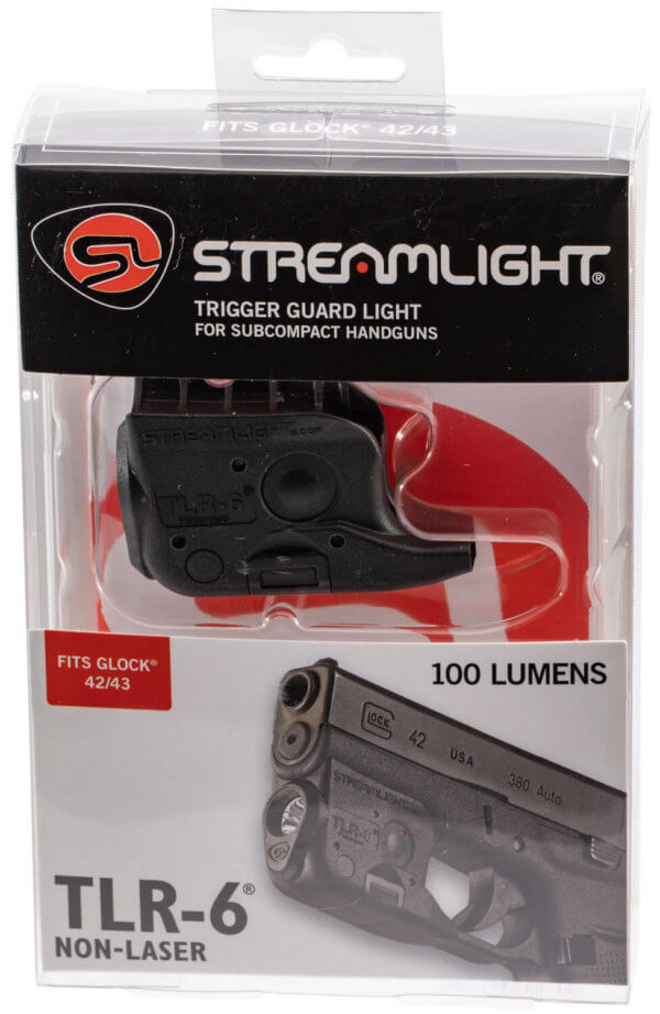 Streamlight 69280 TLR-6 Weapon Light fits Glock 42/43 White LED 100 Lumens 1/3N Lithium Battery Black Polymer No Laser