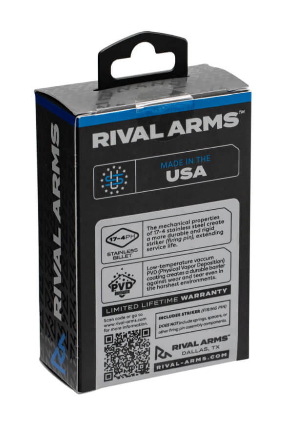 Rival Arms RA40G001A Precision Striker  Black PVD 17-4 Stainless Steel for Glock 9mm  40 S&W Gen3-4 (Except 43) DOES NOT include springs  spacers  or other firing pin assembly components