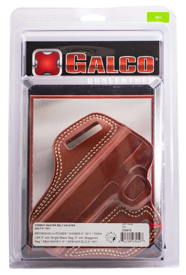 Galco CM213 Combat Master Open Top Pancake Tan Leather Belt Loop Fits 1911 Left Hand