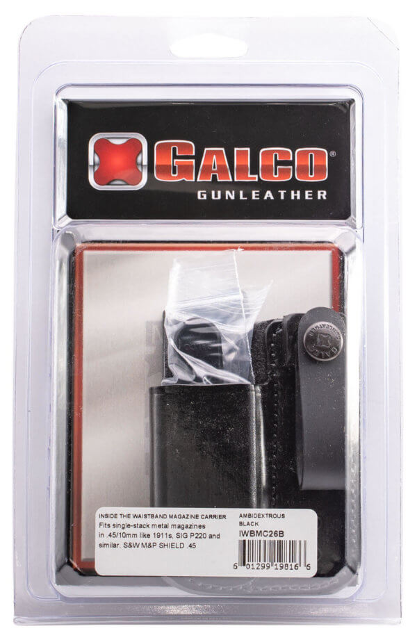 Galco IWBMC26B IWB Mag Carrier Single Black Leather Belt Belts 1.75″ Wide Compatible w/ Single Stack Compatible w/ Sig P220 Compatible w/ S&W M&P Shield Compatible w/ 1911 Ambidextrous Hand