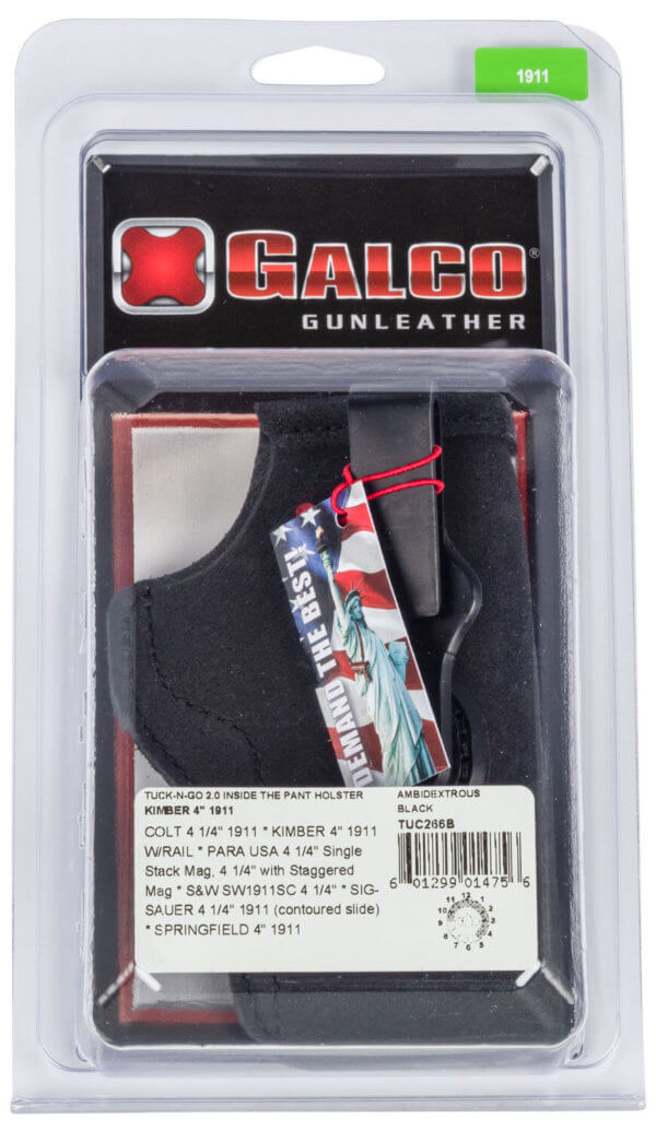 Galco TUC266B Tuck-N-Go 2.0 IWB Black Leather UniClip/Stealth Clip Fits 1911/4-4.25″ Barrel Ambidextrous