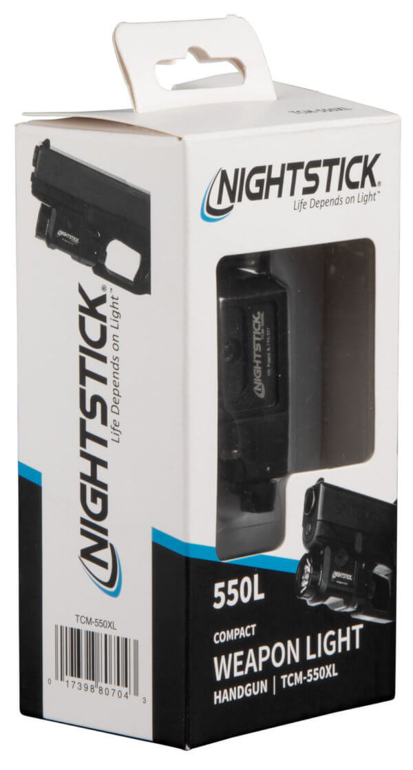 Nightstick TCM550XL TCM-550XL Compact Weapon Light Black Anodized Hardcoat Aluminum  Compatible w/Glock Handgun  550 Lumens White LED Bulb 136 Meters Beam