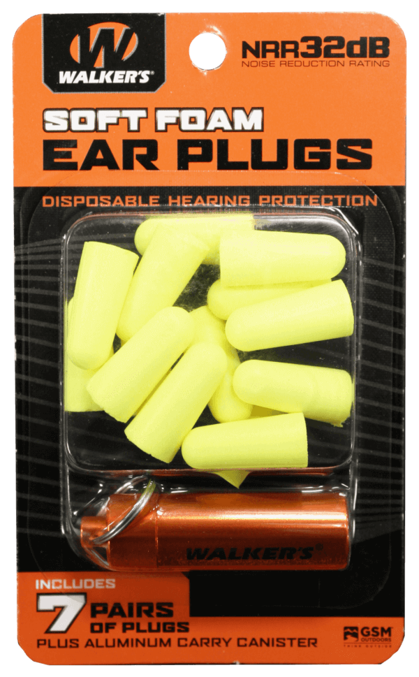 Walker’s GWPPLGCANYL Foam Ear Plugs Foam 32 dB In The Ear Yellow Adult 7 Pair