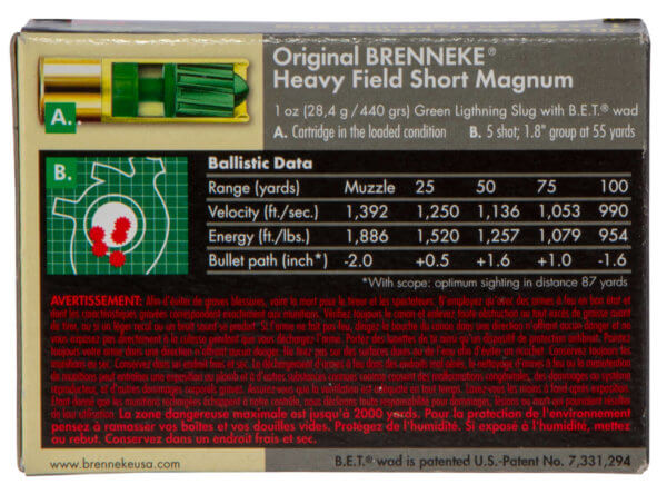 Brenneke SL202HFSGL Green Lightning 20 Gauge 2.75″ Slug 1 oz 5rd Box