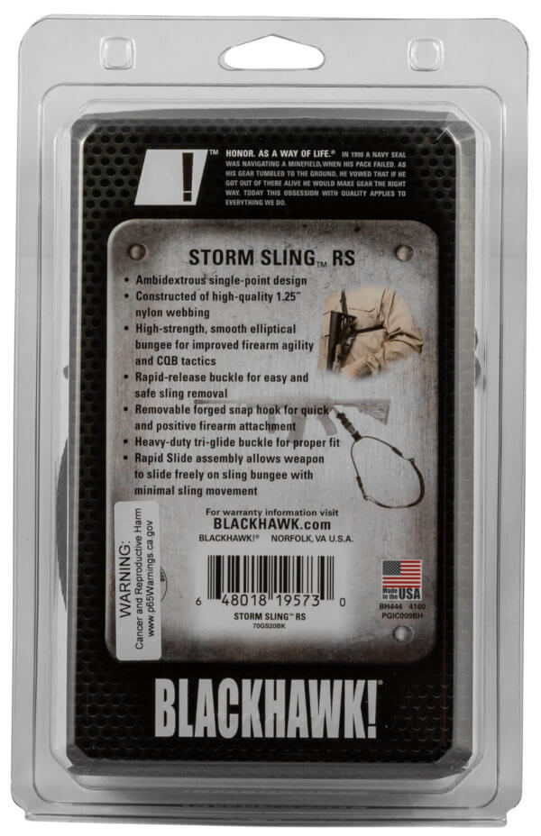 Blackhawk 70GS20BK Storm S-Type Sling made of Black Nylon with 46″-64″ OAL. 1.25″ W & Single-Point Design for Rifles