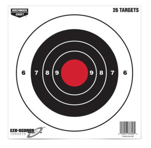 Birchwood Casey 37826 EZE-Scorer Bull’s-Eye Paper 8″ x 8″ Bullseye Black/Red/White 26 Pack