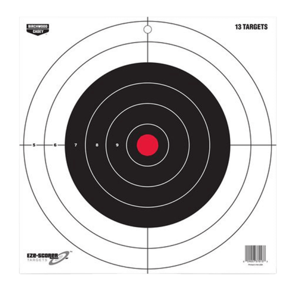 Birchwood Casey 37013 EZE-Scorer Bull’s-Eye Paper 12″ x 12″ Bullseye Black/Red/White 13 Pack