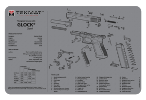 BECK TEK, LLC (TEKMAT) R17GLOCKG4GY Glock Gen4 Cleaning Mat Glock Gen4 Breakdown 17″ x 11″ Gray