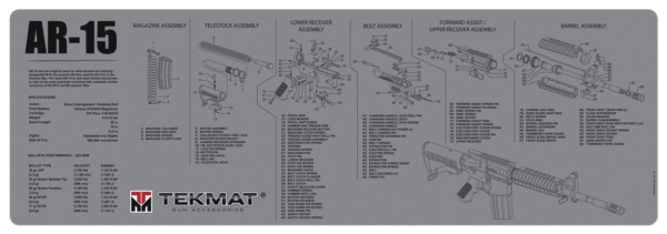 TekMat TEKR36AR15 AR-15 3D Cutaway Cleaning Mat Black/White Rubber 36″ Long AR-15 Parts Diagram