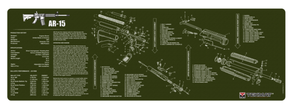 TekMat TEKR36AR15OD AR-15 Cleaning Mat OD Green Rubber 36″ Long AR-15 Parts Diagram