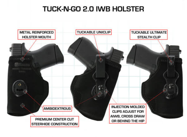 Galco TUC652B Tuck-N-Go 2.0 IWB Black Leather UniClip Fits S&W M&P Shield Fits S&W M&P Shield Plus Fits S&W M&P Shield 2.0 Right Hand