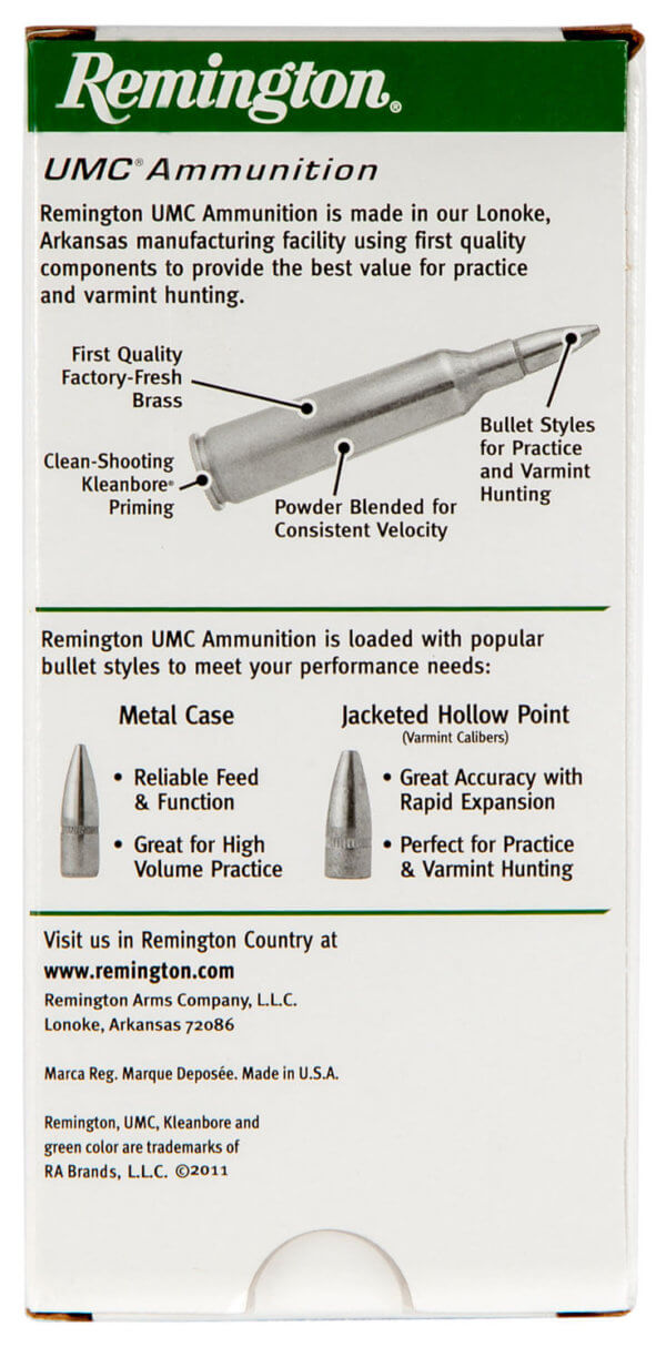 Remington Ammunition L22504 UMC 22-250 Rem 50 gr Jacketed Hollow Point (JHP) 20rd Box
