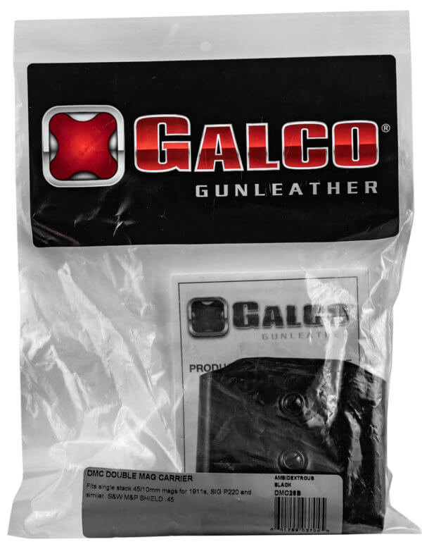 Galco DMC26B DMC Mag Carrier Double Black Leather Belt Loop Belts 1.50-1.75″ Wide Compatible w/ Single Stack Compatible w/ Sig P220 Compatible w/ 1911 Ambidextrous Hand