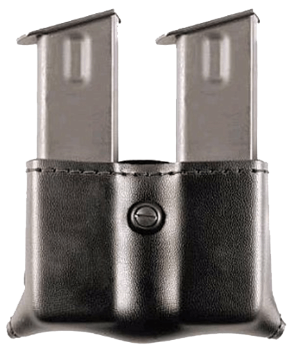 Safariland 1233832 Horizontal Mag Pouch  Single Black Leather Hook & Loop Compatible With Glock 20/21
