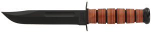 Ka-Bar 1217 USMC Fight/Utility 7″ Fixed Clip Point Plain Black 1095 Cro-Van Blade Brown Leather Handle Includes Sheath