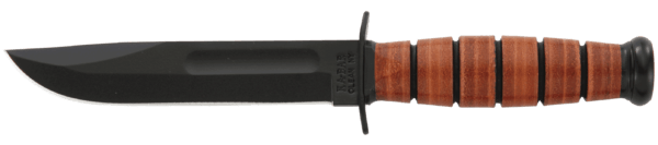 Ka-Bar 1250 Short USMC 5.25″ Fixed Clip Point Plain Black 1095 Cro-Van Blade Brown Leather Handle Includes Sheath