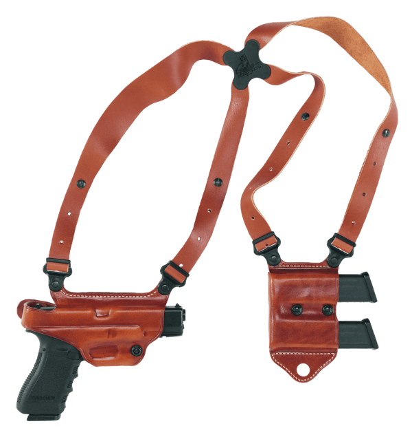 Galco MCII224 Miami Classic II Shoulder System Size Fits Chest Up To 56″ Tan Leather Harness Fits Glock 19 Gen1-5 Fits Glock 17 Gen1-5 Fits Glock 22 Gen2-5 Right Hand