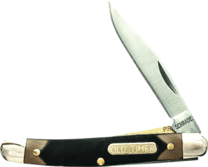 Old Timer 152OT Schrade Sharpfinger 3.30″ Stainless Steel Clip Point Black Sawcut Handle Slabs Handle Fixed
