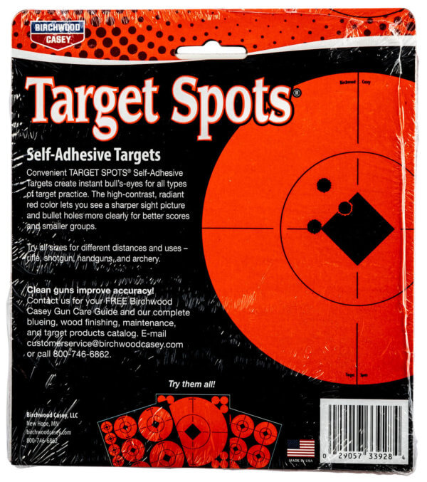Birchwood Casey 33928 Target Spots Self-Adhesive Paper Bullseye Orange 60-1″/30-2″/20-3″